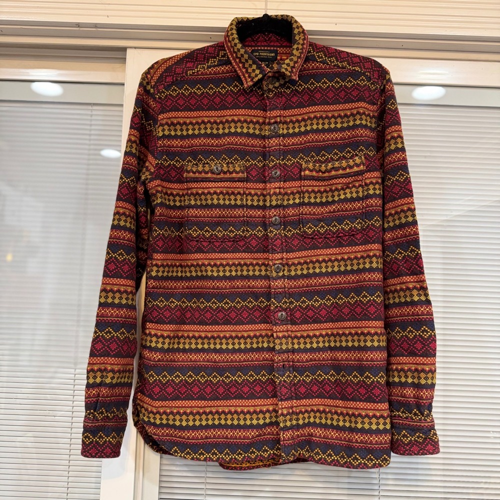 CPO Provisions Mens‎ XS Southwestern Fair Isle Cotton Flannel Button Down Shirt